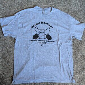 NWOT Uranus Mortuary on Historic Route 66 Size XL Gray Short Sleeve Funny Shirt